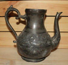 Antique 19c British hand made ornate floral pewter teapot jug picture