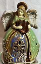 Vintage Girl Angel Figurine Holding Harp 6 in. Colorful picture