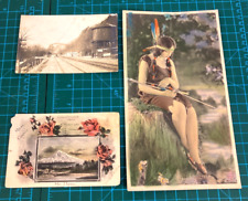 ANTIQUE 1900s Postcards Lot 3 Portland OR MT. Hood Train Woman Hand Colored picture
