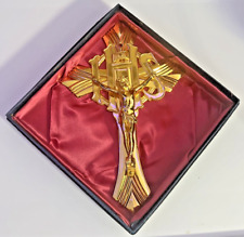 Heavy Vintage Antique Metal Crucifix Cross Jesus Christ  9” Tall Mountable picture