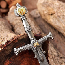 Handmade King Solomon Damascus Steel Sword, Crusader Medieval Sword with Sheath picture