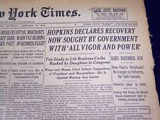 1939 FEB 25 NEW YORK TIMES - HOPKINS DECLARES RECOVERY SOUGHT BY GOV. - NT 593 picture
