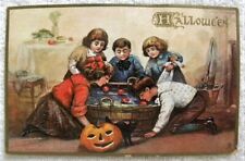 1916 Bobbing for Apples,JOL, Black Cat, Tuck #183 Halloween Embossed postcard picture