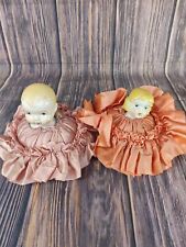 Lot Of 2 Antique Porcelain Head Dolls On Cushion Occupied Japan picture