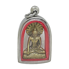 Phra Mercy Buddha Seated Victory Over Mara Thai Amulet Pendant Stainless Case picture