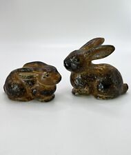 2 VINTAGE OMC OTAGIRI PORCELAIN BROWN BUNNY RABBITS MINIATURE MADE IN JAPAN picture