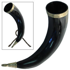 Brass-Adorned Medieval Renaissance Drinking Horn with Metal Stand 100% real Horn picture