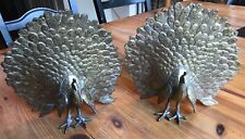 PAIR OF ANTIQUE BRASS PEACOCK  BOOKENDS  10”wide x 9 1/2”tall, INTRICATE DETAIL picture