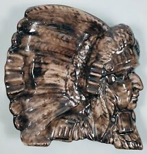 Vintage Native American Indian Chief Head Brown Ashtray, 6