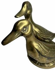 Vintage Solid Brass Duck Figurines MCM Mallard Statue 6 in VTG   picture
