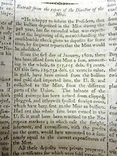1803 newspaper 1802 REPORT of the US MINT with Gold Coins Minted NUMISMATICS picture
