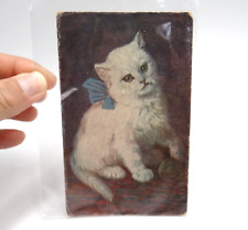 Vintage Early 1900s White Cat Postcard Bow Playing w/ Ball Printed in Germany picture