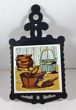 Vintage Cast Iron Tile Trivet Bucket Coal Bucket Design picture