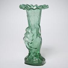 Handblown Green Glass Lady Liberty Torch Cornucopia Hand Vase Antique 8
