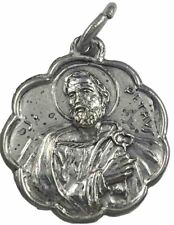 Vintage Catholic St Petrus, St Peter  Petite Silver Tone Religious Medal picture