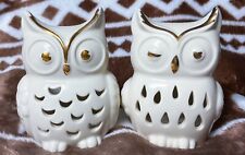 Lenox Set Two Owl Candle Votives Tea Lights Real 24k Gold Trim 3.5” Tall Unused picture