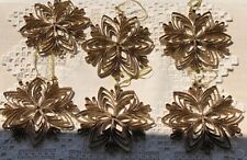 Stunning Gold Glitter Snowflakes 5” Hanging Ornaments Set Of 6 EUC picture