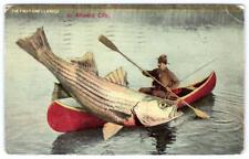 1912 1st ONE I LANDED HUGE FISH CANOE ATLANTIC CITY HUMOR VINTAGE EXAGGERATED PC picture