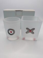 Partylite Votive Holder Hugs & Kisses Pair P7274 Set Round Square Frosted Glass  picture
