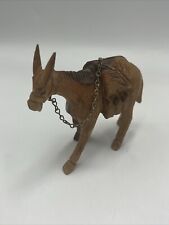 Vintage Hand Carved Wooden Donkey Mule Figurine With Chain 4