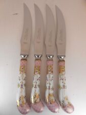 William Adams AE Lewis Pink Floraine Porcelain Handle Knife Set Of 4 Sheffield picture