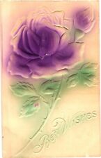 Beautiful Purple Roses, Best Wishes, Embossed Postcard picture