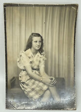 Vtg Studio Photo Pretty Shy Young Lady Ruby Checked Pinafore Dress picture