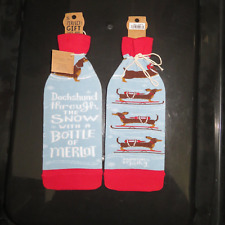Dachshund Through The Snow With A Bottle Of Merlot Wine Bottle Sock Holder NEW picture