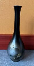 Vintage Mount Fuji Black Brass? Etched Chokin Style Bud Vase picture