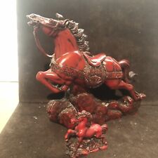 Running Horses Statue Figurine Figure Oriental Red Resin Cast Lot Of 2 Decor picture