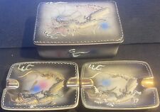 3 Vintage Mid-20th Century Dragon Ware Hand Painted Ashtrays & Trinket Box JAPAN picture