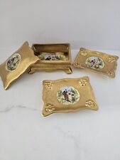 Absolutely Stunning Hand Painted Vintage/Antique Gold Victorian Trinket Box And picture