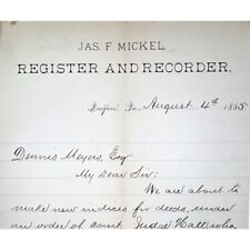 1885 Antique Letterhead - JAS F MICKEL - Register & Recorder - Bedford, PA picture