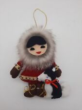 Eskimo Felt & Real Fur Ornament w/Husky Calico Cache Naomi Leonard 5