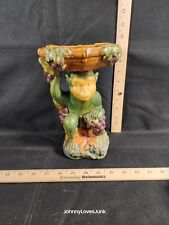 VINTAGE MAJOLICA MONKEY WITH Bowl & FRUIT GLAZED CERAMIC PLANT STAND Dated 1935 picture