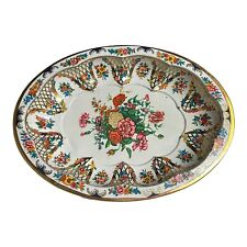 Daher Decorated Ware Tin OVAL Tray England Victorian Flowers on Lattice 13