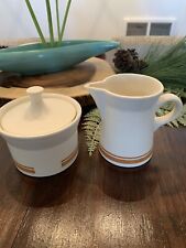 LAST CHANCE Vintage Sugar Bowl & Creamer pottery yellow brown band stripe picture