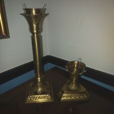 Pair Vintage Heavy Solid Brass Ornate Detailed Candlestick Holders Home Decor  picture
