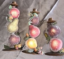 Vintage Frosted Fruit Candleholders Set Of 3 Ascending Heights picture