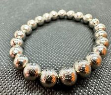 HIGH QUALITY ALETAI IRON RHODIUM PLATED METEORITE BEADS BRACELET 8 mm picture