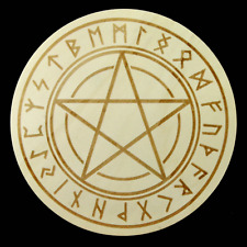 12in Large Wood PENTACLE with RUNES Crystal Grid Sacred Geometry picture