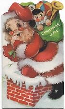 Santa Claus Chimney Bag Vintage Christmas Card Airplane Drop Presents Gibson picture