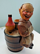 Vintage Italian ANRI Hand Carved Barware Set Monk Bottle Opener Corkscrew picture