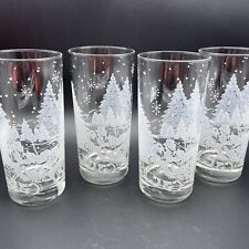 4 Vintage Avon Through the Woods Sleigh Ride Tumblers Snow Christmas Holiday picture