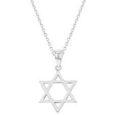 Rhodium Plated Plain Small Star of David Necklace Jewish Pendant for Girls 16