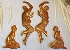 MCM 1960's Dancing Family Wall Art Decor Handcarved HardWood Large Set Of 4  picture