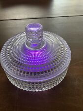 Vintage Diamond Cut Round Glass Candy Dish With Lid picture
