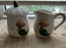Sugar And Creamer Set Grandma-core Mushroom-Frog Vintage 70’s Ceramic 3 Piece picture
