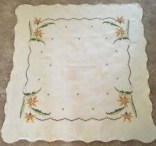 Vintage Beige Linen Cross Stitch Floral Tablecloth/ Doily/Centerpiece 39