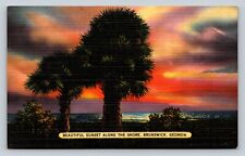 Brunswick Georgia GA Beautiful Sunset Along Shore VINTAGE Linen Postcard Color picture